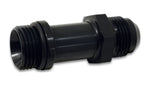 Black straight male-threaded coupling adapter with hexagonal center shown on white background