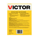 Back of Victor Scent-Away repellent pack with bilingual instructions, barcode and product information on yellow background