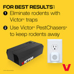 Instructional graphic recommending use of Victor traps with an image of a trap and a plugged-in PestChaser