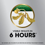 Illustration of a wilted dandelion and text 'Visible results in 6 hours' inside a gold circular frame