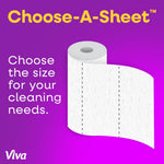 Illustration of a paper towel roll with dotted lines showing selectable sheet sizes and text 'Choose-A-Sheet'.