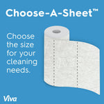 Illustration depicting Viva 'Choose-A-Sheet' feature with a roll and perforated sheet sizes on blue background