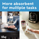 Split images showing hands using a Viva cloth to clean a tabletop and wipe a coffee stain, with headline text