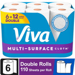 Pack of Viva Multi-Surface paper towels with blue packaging showing six double rolls and branding