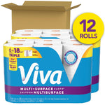 Open shipping box containing Viva multi-surface cloth paper towel packs with visible roll tops