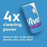 Single Viva multi-surface cloth paper towel roll on blue background with '4x cleaning power' text