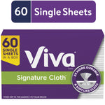 Purple Viva Signature Cloth box front with branding, '60 single sheets' callout and durability badge