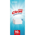 Front panel of Vixum Clean Miracle Eraser packaging with two white eraser blocks on a blue radiating background and a red 10 EA badge.