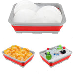 Wakeman collapsible wash bin used as dishwashing basin and as food and drink cooler in insets