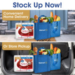 Promotional scene showing Great Value bath tissue next to Walmart reusable grocery bags and groceries