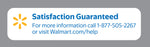 White panel reading 'Satisfaction Guaranteed' with the Walmart spark logo and customer service phone and website info.
