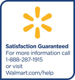 Walmart branded satisfaction guaranteed panel with contact phone number and web address.