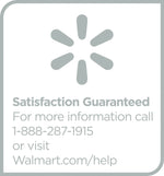 Walmart 'Satisfaction Guaranteed' badge with store logo, contact phone number and walmart.com/help text in gray