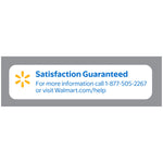 Walmart satisfaction guaranteed banner with yellow spark icon and customer service phone number and website link on gray background