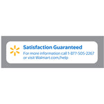 Grey and white satisfaction guaranteed banner with Walmart logo and customer service phone number and URL
