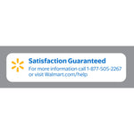 Walmart 'Satisfaction Guaranteed' panel with yellow spark icon, contact phone number and web address on a gray background.