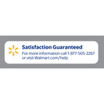 Walmart 'Satisfaction Guaranteed' label with contact phone number and website on a gray background