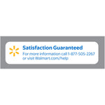 Satisfaction Guaranteed graphic with Walmart logo, phone number and website information on grey and white label