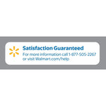 Walmart branded satisfaction guaranteed panel with contact phone number and website information on gray background