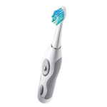 White Waterpik electric toothbrush with replacement head attached shown at a slight angle on white background.