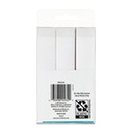 Back of clear retail packaging for gold mini forks showing barcode, care instructions and recycling symbol