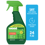 Green Weed Hero spray bottle with a green trigger and product label showing plant-powered weed & grass killer.
