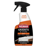 Front view of a Weiman Granite & Stone 3-in-1 spray bottle with black trigger and product label