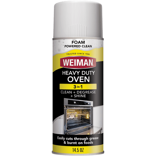Close-up product shot of Weiman Heavy Duty Oven foaming cleaner aerosol can on white background