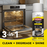 Weiman oven cleaner can displayed beside an open kitchen oven in a lifestyle image with 3-in-1 label
