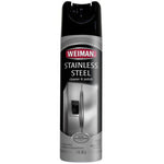 Single aerosol can of Weiman Stainless Steel cleaner & polish with label showing a refrigerator image and brand logo