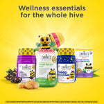Promotional product lineup on yellow background titled ‘Wellness essentials for the whole hive’ featuring Zarbee’s products