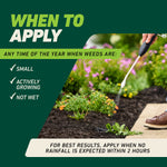 When to apply guidance panel with comfort wand spraying weeds in a mulch bed beside a sidewalk