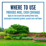 Illustration of a landscaped garden with headline 'Where to use' and guidance for application areas