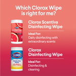 Comparison chart asking which Clorox wipe is right featuring Clorox Scentiva and standard Clorox disinfecting wipes with descriptions
