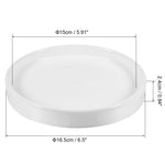 White round ceramic plant saucer with dimension callouts showing 16.5 cm (6.5") diameter and 2.4 cm height