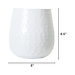 White hammered-texture oval iron planter shown with dimension markers indicating 6" by 6.5"