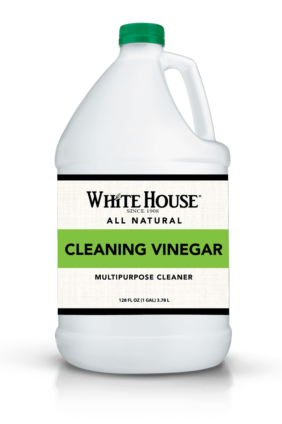 Single White House Cleaning Vinegar one-gallon jug with green cap and label reading 'Cleaning Vinegar' and 'All Natural'