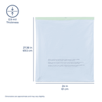 Flat white trash bag shown with dimension lines and labels indicating 24 in by 27.38 in and 0.9 mil thickness on white background.