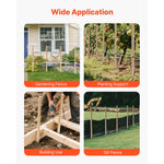 Four lifestyle images showing uses for wooden stakes: gardening fence, planting support, building use, silt fence