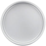 Plain silver anodized aluminum 8-inch round cake pan shown from above on white background