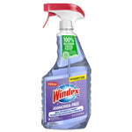 Front view of a Windex Ammonia-Free spray bottle with purple liquid and product label