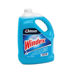 Blue 1-gallon Windex jug with handle and front label featuring the red Windex logo and product details.