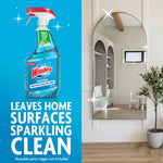 Windex Original bottle pictured next to a clean arched mirror in a bright interior with text about leaving surfaces sparkling clean