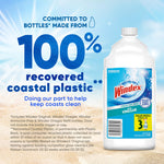 Windex with Vinegar refill bottle on sandy background with 100% recovered plastic claim