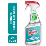 Windex with Vinegar spray bottle front view showing teal label and red trigger