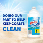 Windex with Vinegar refill bottle on beach background with message about keeping coasts clean