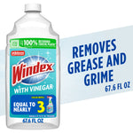 Clear plastic Windex with Vinegar refill bottle front label showing brand and size