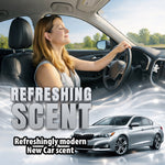 Woman enjoying a drive with stylized scent swirls and a small Little Joe air freshener visible on the vent