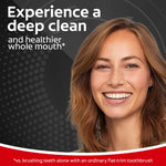 Smiling woman portrait beside text promoting a deep clean, used as lifestyle artwork for Colgate toothbrush packaging