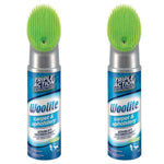 Two Woolite carpet & upholstery foam cleaner cans with angled green brush attachments on a white background